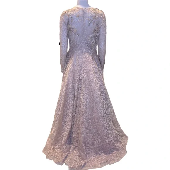 NWT MacDuggal 11121 Mocha Embellished Illusion Long Sleeve A-Line Ball Gown-Sz 8 - Picture 9 of 15